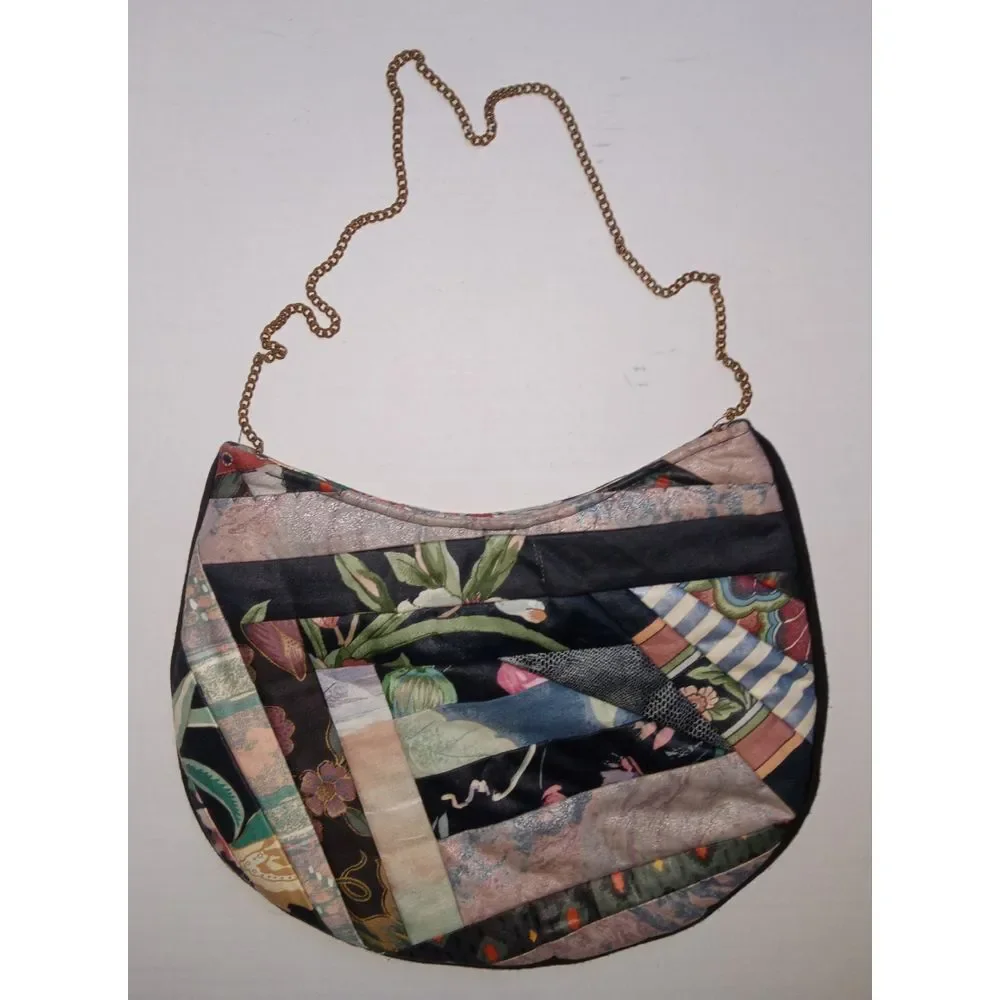 Vintage Y2k Boho‎ Multi Colored Fabric Patchwork Chained Clutch Purse